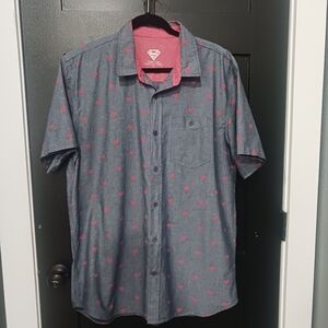 Superman Shorr Sleeved Button Up Patterened Shirt Size Extra Large